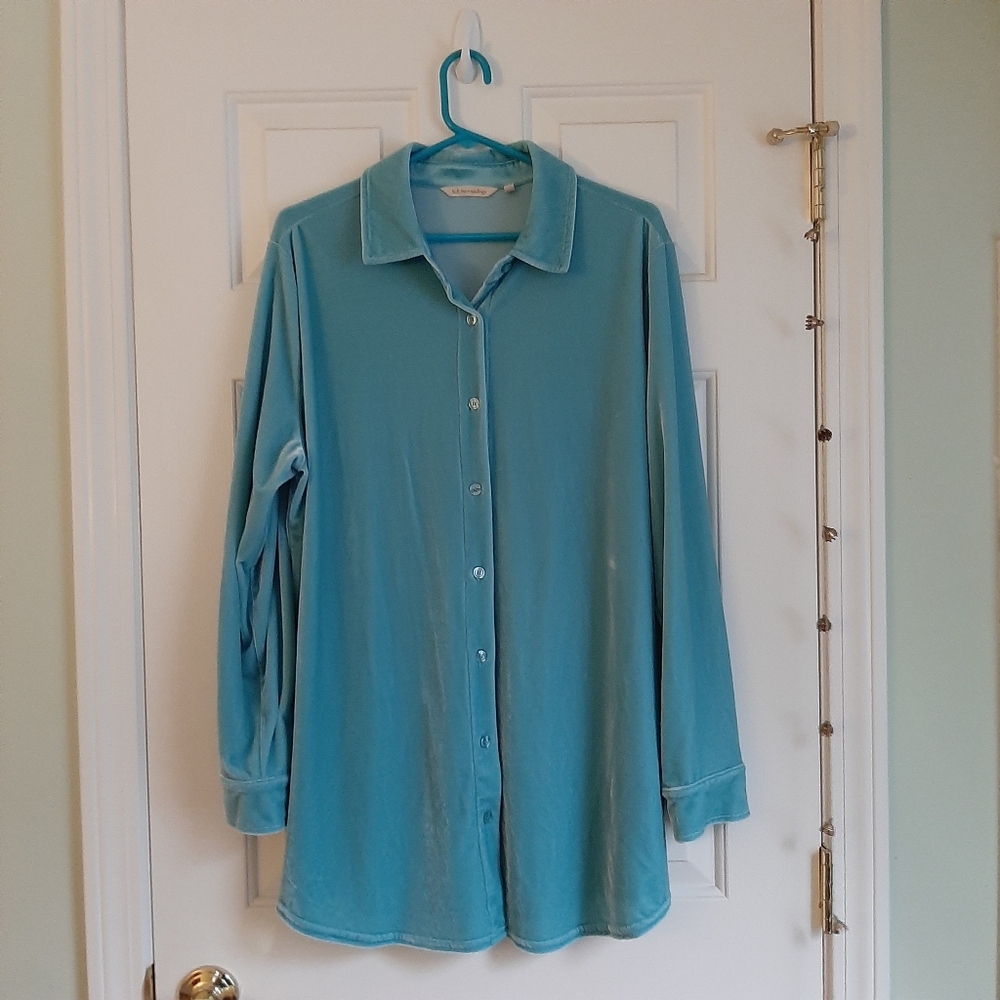 Soft Surroundings Velvet Boyfriend Tunic Shirt, XL, Porcelain Blue